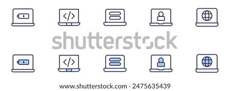 Laptop icons. Duotone style. Line style. Editable stroke. Vector illustration, password, coding, laptop.