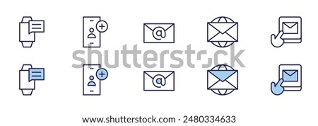 Contact icons. Duotone style. Line style. Editable stroke. Vector illustration, email, message, mail, add friend, contact us.