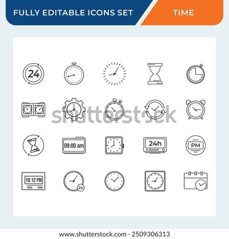 time clock line icon set with editable stroke