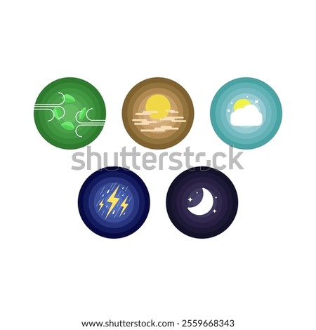 five scenery illustration day time icon circle design