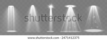 Light sources, concert lighting, spotlights. Concert spotlight with ray illuminated spotlights for web design illustration.	