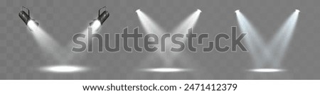 Light sources, concert lighting, spotlights. Concert spotlight with ray illuminated spotlights for web design illustration.	