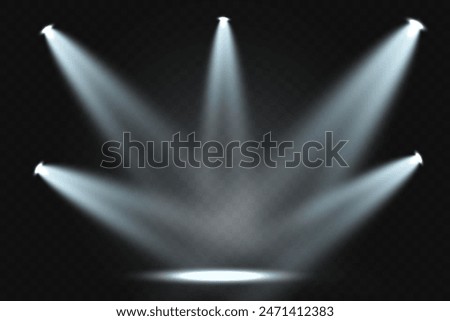 Light sources, concert lighting, spotlights. Concert spotlight with ray illuminated spotlights for web design illustration.	