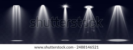 Light sources, concert lighting, spotlights. Concert spotlight with ray illuminated spotlights for web design illustration.