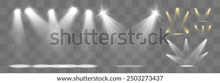 Light sources, concert lighting, spotlights. Concert spotlight with ray illuminated spotlights for web design illustration.	