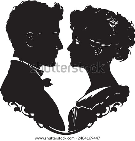 Vector silhouette cameo man and woman 