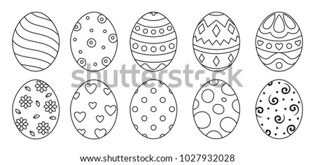 Eggs set black style ioslated on white background with different pattern for greeting card