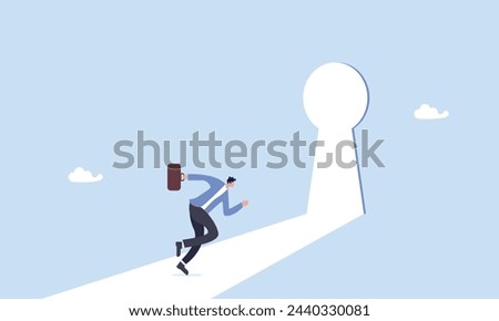 Businessman running toward key hole symbol, Problem solving and success concept	