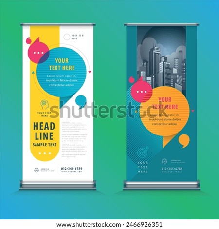 New rollup banner template bundle. advertising, background, banner, biochemistry, biology, blue, brochure, business promotion signage standee vector layout