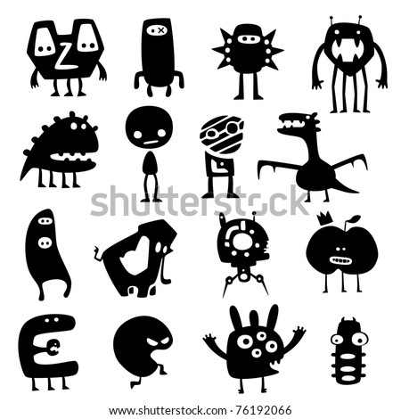 Collection Of Cartoon Funny Vector Monsters Silhouettes - 76192066 ...