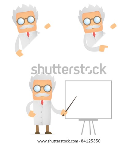 Set Of Funny Cartoon Scientist In Various Poses For Use In ...