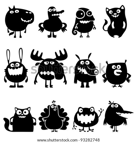 Collection Of Cartoon Funny Vector Animals Silhouettes - 93282748 ...