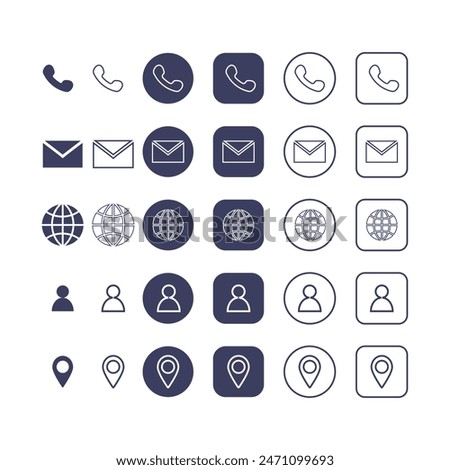 Business Contact Line Flat Vector Icon Collection