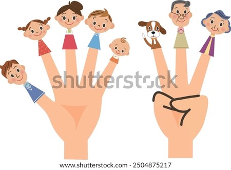 Illustration of three-generation family finger puppets