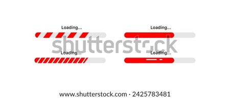 Loading icons. Flat, red, different loading line styles. Vector icons