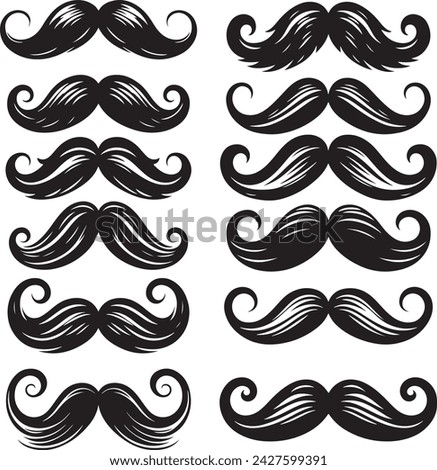 Silhouette of Mustache Vector Illustration Bundle, mustaches bundle black vector illustration