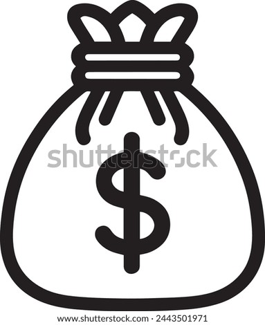 Money bag outline icon in flat style vector icon on white background. Moneybag with dollar sign cartoon graphic clipart. Money bag outline icon graphic design vector symbols.