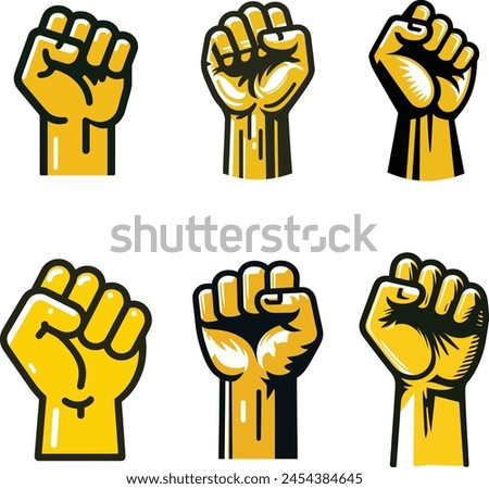 Human rights and freedom symbol. Raised fist vector icon set.