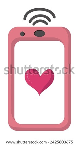 Illustration of a cute pink smartphone with a heart drawn on it and a strong Wi-Fi signal.