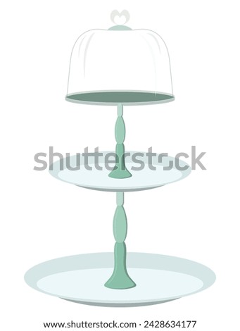 Cute mint colored 3-tier cake stand with transparent lid with heart handle.