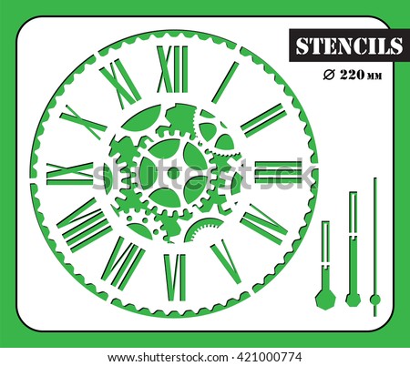 Stencil. Gear wheels of clockwork. Geometric circle dial with arrows made in vector. My be used for laser cutting or die cutting machines. 