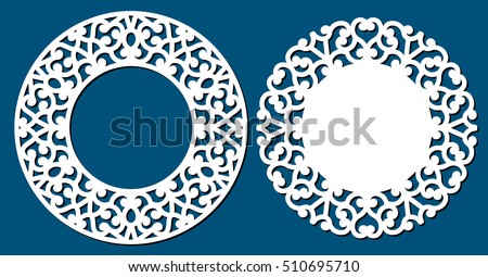 Abstract round frame with swirls, vector ornament, vintage frame. Laser cut vector frame. Pattern may be used for laser cut. Photo frame with lace corners for paper or wood cutting.