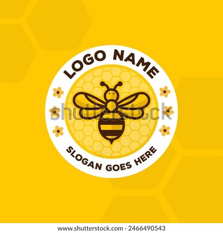 Natural Honey Logo Design Beehive Logo Template. Circular Honey Bee Logo Design for Beekeeping and Honey Business