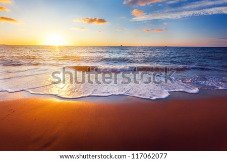 sunset and beach - stock photo