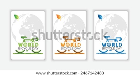 Set World Bicycle Day Poster with colorful silhouette. colorful bicycle icon. Bike silhouette isolated on a green background. Bicycle Day Poster