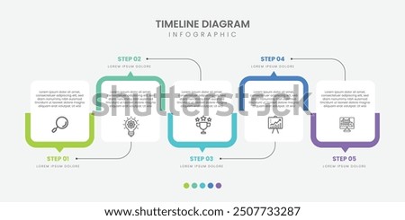 Timeline Creator infographic template. 5 Step timeline journey, calendar Flat simple infographics design template