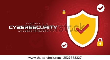 National Cyber Security Awareness Month. Shield, people, earth, search and padlock. Great for cards, banners, posters, social media and more