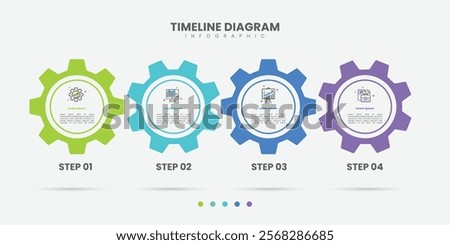 Business infographic template. 4 Step timeline journey. Process diagram, 4 options gear on white background, Infograph elements