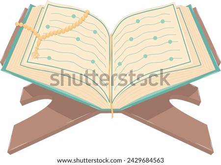 Opened Quran Islamic Holy Book on Stand Vector Illustration