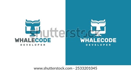 whale coding vector logo design