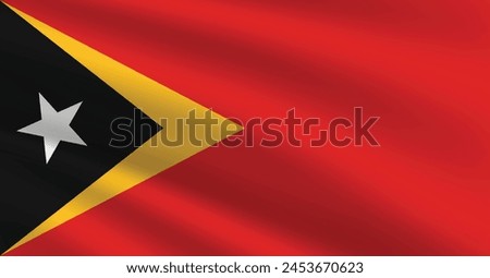 National Flag of East Timor. East Timor Flag. Waving East Timor flag. 
