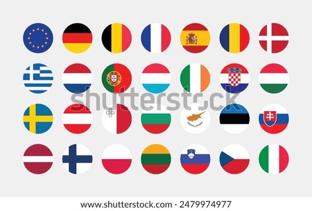 National Flag of All European Union countries. Set of European Union country Round Flag.
