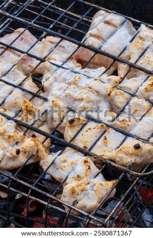 Similar – Image, Stock Photo Roasted marinated chicken pieces with vegetables in black baking dish