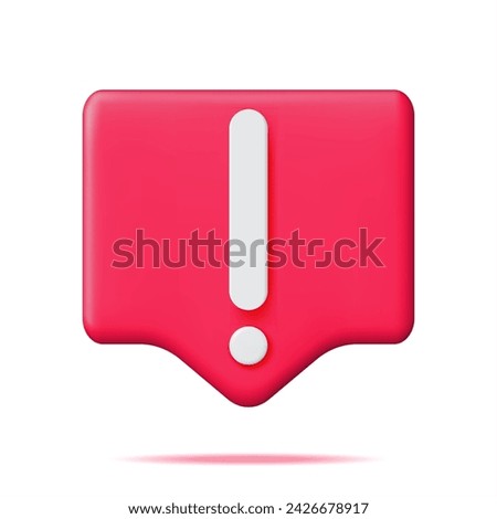 White Exclamation Mark in Red Round Pin Isolated. Attention Chat Speech Bubble Icon. Alert and Alarm Symbol. Social Media Network Notification Reminder. Vector Illustration
