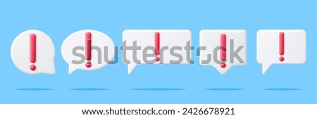 3D Red Exclamation Mark in White Pin Set Isolated. Attention Chat Speech Bubble Icon. Alert and Alarm Symbol. Social Media Network Notification Reminder. Vector Illustration