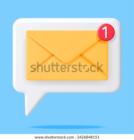 3D Mail Envelope with Notification New Message Isolated. Paper Letter Icon with Notification Red Bubble. New or Unread Email. Message, Contact, Letter and Document. Vector Illustration