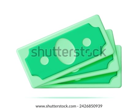 3D Stack of Dollar Banknote Icon Isolated. American Dollar Paper Money Pile Render. Empty Green Money Sign. Growth, Income, Savings, Investment. Symbol of Wealth. Business Success. Vector Illustration