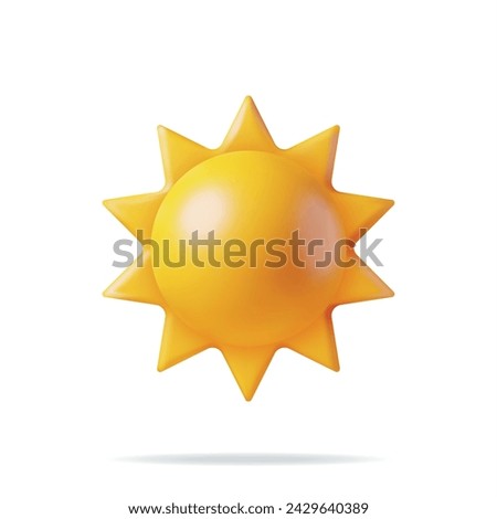 3D Sun Emoji Icon Isolated on White. Render Weather Sun Symbol. Sunlight Emoticon Yellow Cute Sunshine. Weather, Climate Forecast. Concept of Summer Vacations. Illustration Face Vector Design Art.