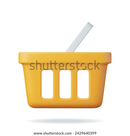 3D Orange Plastic Shopping Basket Isolated on White. Render Realistic Shopping Cart Icon. Empty Shopping Supermarket Basket Front View. Cartoon Vector Illustration