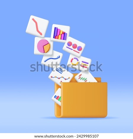 3D File Folder full of Pie Diagram and Arrows. Render Stock Pie Growth or Success. Financial Item, Business Investment, Financial Market Trade and Reports. Money and Banking. Vector Illustration