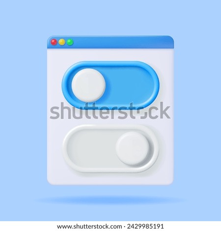 3D On and Off Buttons Switch in Browser Window Isolated. Render Slider Bars Selector. Switcher Yes or Not. Off and On Position in Circle Shape. Unlock and Lock. Vector Illustration