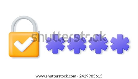 3D Password Field with Padlock Isolated. Render Hidden Password Symbol in Pad Lock. Computer Data Protection, Security and Confidentiality. Safety, Login Encryption and Privacy. Vector Illustration