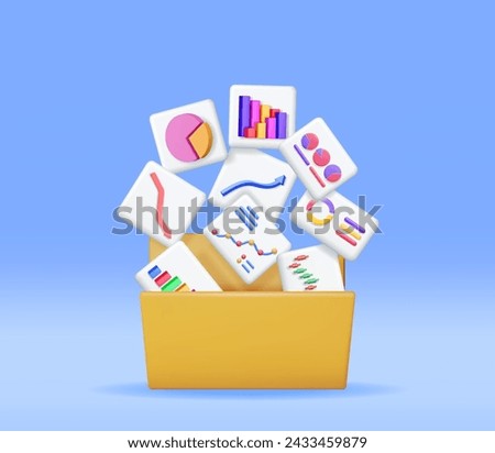 3D File Folder full of Pie Diagram and Arrows. Render Stock Pie Growth or Success. Financial Item, Business Investment, Financial Market Trade and Reports. Money and Banking. Vector Illustration