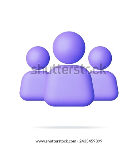 3D Simple Group User Icon Isolated. Render Group Profile Photo Symbol UI. Avatar Sign. Human Management, HR, Business Group or Team. Person or People GUI Element. Realistic Vector Illustration