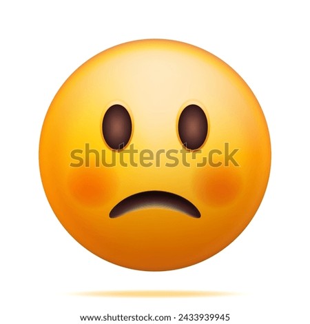 3D Yellow Sad Emoticon Isolated on White. Render Sad Emoji. Slightly Unhappy Face. Communication, Web, Social Network Media, App Button. Realistic Vector Illustration
