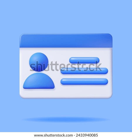 3D ID Card, Driver License or Plastic Card Isolated. Render Identity Card, National ID, Passport. Badge with Profile Photo and Text Lines. Realistic Vector Illustration